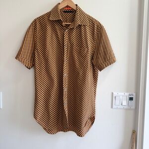 PS Paul Smith Gingham Check Short Sleeve Button Down Orange Navy Mens M Designer